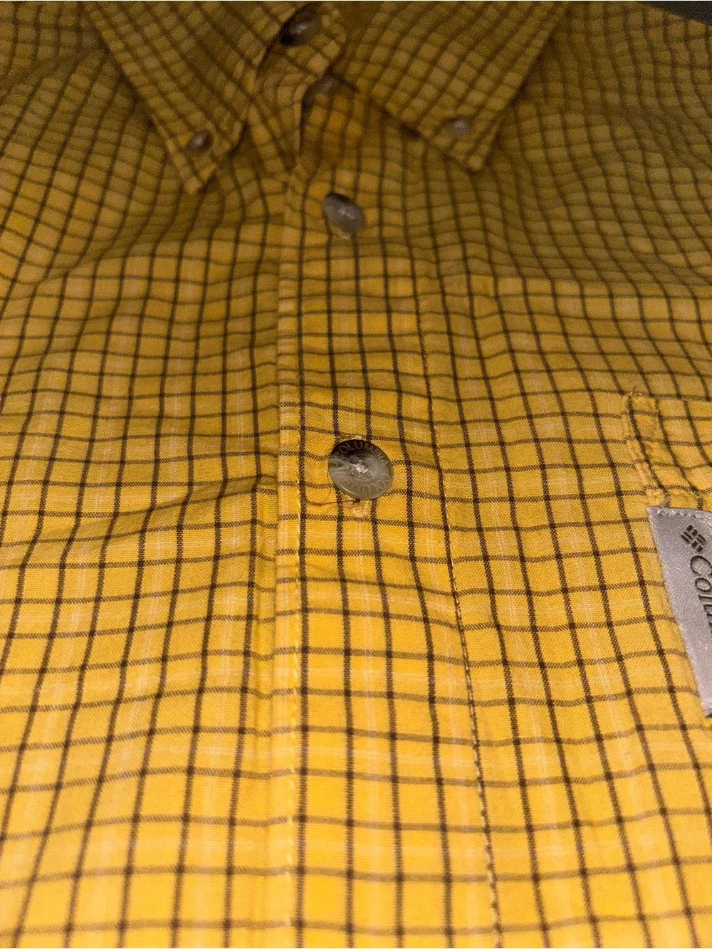 Columbia Yellow and Black Check Short-Sleeve Button-Down Shirt M